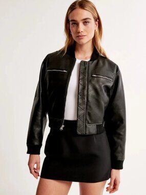 Abercrombie & Fitch Faux Leather Bomber Jacket Size M
